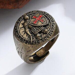 Knights Templar Ring, Adjustable Size, Pure Copper, Ephesians 6:13-17 Design